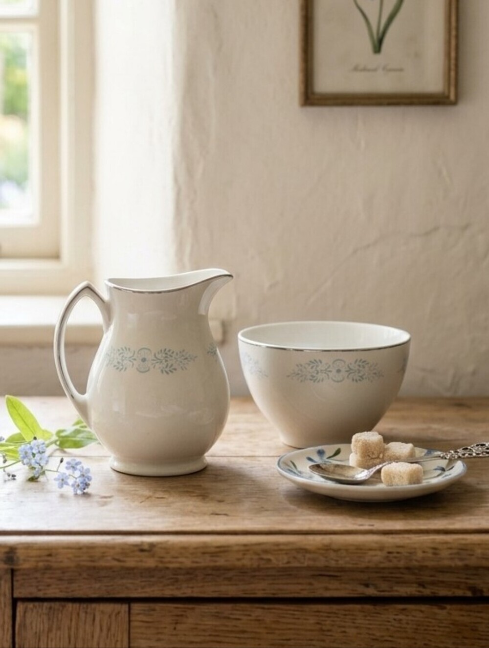 Vintage 1960s Alfred Clough W.H. Grindley "Fleurette" Ironstone Creamer & Sugar